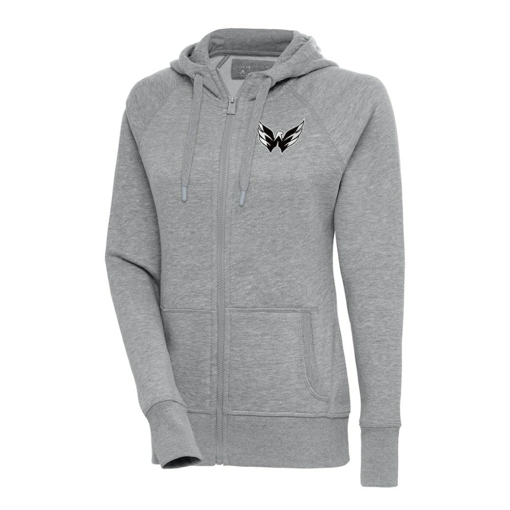 Washington Capitals Antigua Women's Metallic Logo Victory Full-Zip Hoodie - Heather Gray - NHL