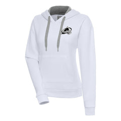 Colorado Avalanche Antigua Women's Metallic Logo Victory Pullover Hoodie - White - NHL