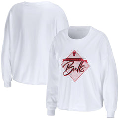 Chicago Bulls WEAR by Erin Andrews Women's Cropped Long Sleeve T-Shirt White - NBA