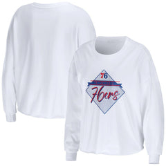 Philadelphia 76ers WEAR by Erin Andrews Women's Cropped Long Sleeve T-Shirt White - NBA