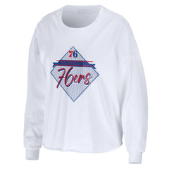 Philadelphia 76ers WEAR by Erin Andrews Women's Cropped Long Sleeve T-Shirt White - NBA