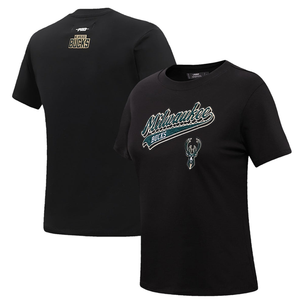 Milwaukee Bucks Pro Standard Women's Script Boyfriend T-Shirt Black - NBA