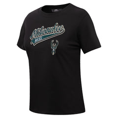 Milwaukee Bucks Pro Standard Women's Script Boyfriend T-Shirt Black - NBA