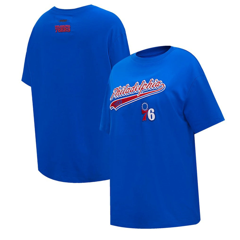 Philadelphia 76ers Pro Standard Women's Script Boyfriend T-Shirt Royal - NBA