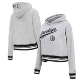 Brooklyn Nets Pro Standard Women's Script Tail Cropped Pullover Hoodie Heather Gray - NBA