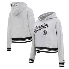 Brooklyn Nets Pro Standard Women's Script Tail Cropped Pullover Hoodie Heather Gray - NBA