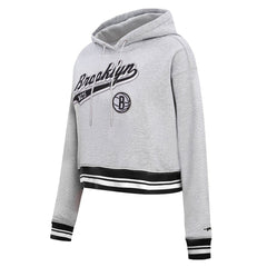 Brooklyn Nets Pro Standard Women's Script Tail Cropped Pullover Hoodie Heather Gray - NBA