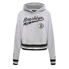 Brooklyn Nets Pro Standard Women's Script Tail Cropped Pullover Hoodie Heather Gray - NBA