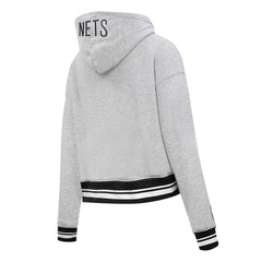 Brooklyn Nets Pro Standard Women's Script Tail Cropped Pullover Hoodie Heather Gray - NBA