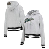 Milwaukee Bucks Pro Standard Women's Script Tail Cropped Pullover Hoodie Heather Gray - NBA