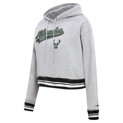Milwaukee Bucks Pro Standard Women's Script Tail Cropped Pullover Hoodie Heather Gray - NBA