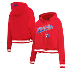Philadelphia 76ers Pro Standard Women's Script Tail Cropped Pullover Hoodie Red - NBA