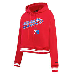 Philadelphia 76ers Pro Standard Women's Script Tail Cropped Pullover Hoodie Red - NBA