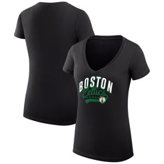 Boston Celtics G-III 4Her by Carl Banks Women's Super-Slim Fit Lightweight Filigree Logo V-Neck T-Shirt Black - NBA