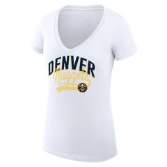Denver Nuggets G-III 4Her by Carl Banks Women's Super-Slim Fit Lightweight Filigree Logo V-Neck T-Shirt White - NBA