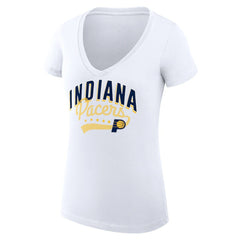 Indiana Pacers G-III 4Her by Carl Banks Women's Super-Slim Fit Lightweight Filigree Logo V-Neck T-Shirt - White - NBA