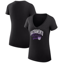 Sacramento Kings G-III 4Her by Carl Banks Women's Super-Slim Fit Lightweight Filigree Logo V-Neck T-Shirt Black - NBA