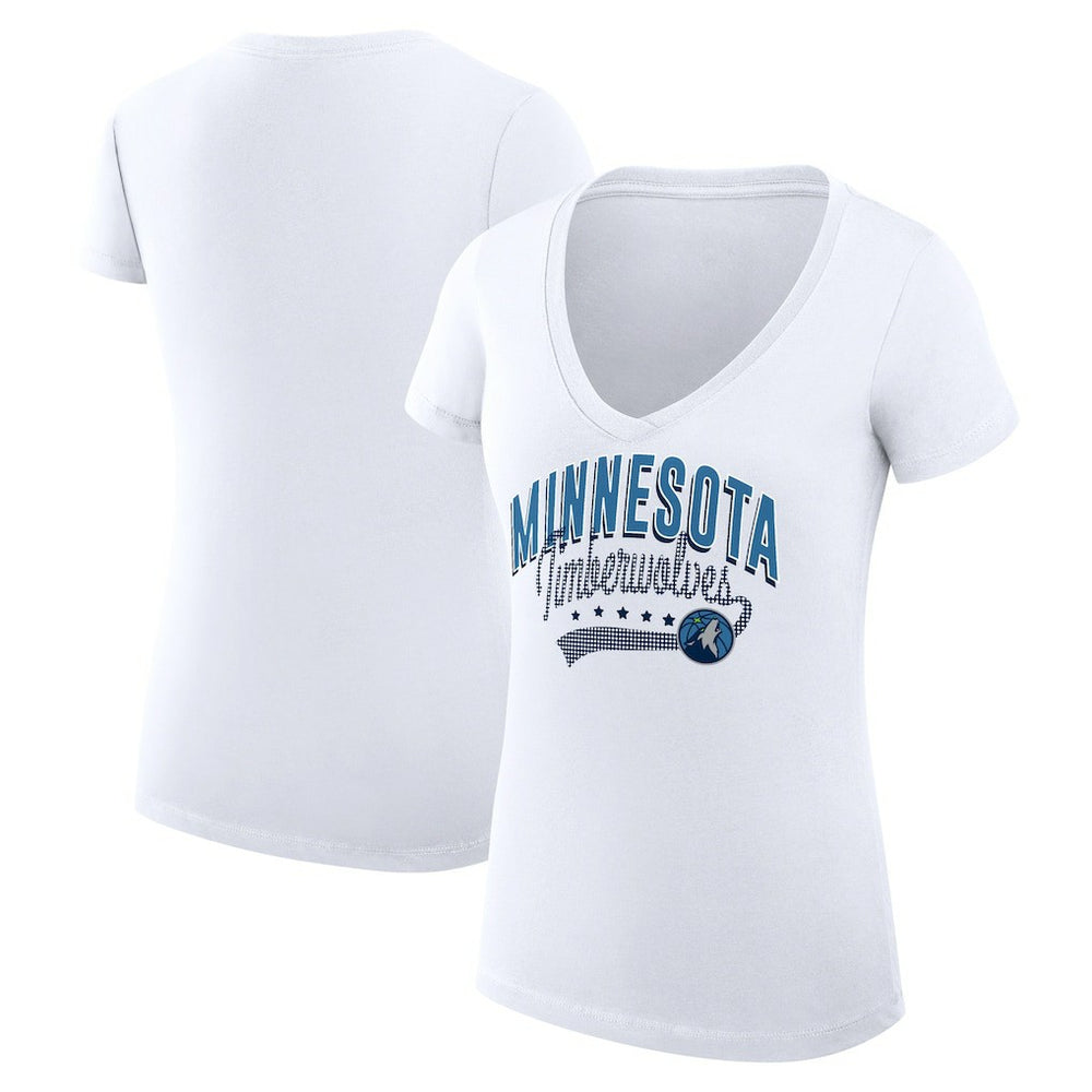 Minnesota Timberwolves G-III 4Her by Carl Banks Women's Super-Slim Fit Lightweight Filigree Logo V-Neck T-Shirt - White - NBA