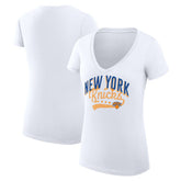 New York Knicks G-III 4Her by Carl Banks Women's Super-Slim Fit Lightweight Filigree Logo V-Neck T-Shirt - White - NBA
