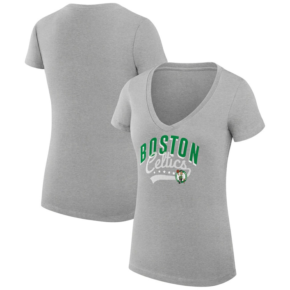 Boston Celtics G-III 4Her by Carl Banks Women's Super-Slim Fit Lightweight Filigree Logo V-Neck T-Shirt Heather Gray - NBA
