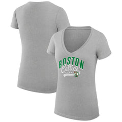 Boston Celtics G-III 4Her by Carl Banks Women's Super-Slim Fit Lightweight Filigree Logo V-Neck T-Shirt Heather Gray - NBA