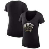 New Orleans Saints G-III 4Her by Carl Banks Women's Super-Slim Fit Lightweight Filigree Logo Lightweight V-Neck T-Shirt – Black | NFL