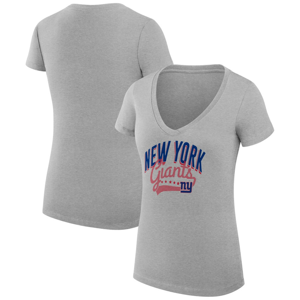 New York Giants G-III 4Her by Carl Banks Women's Super-Slim Fit Lightweight Filigree Logo Lightweight V-Neck T-Shirt – Heather Gray | NFL