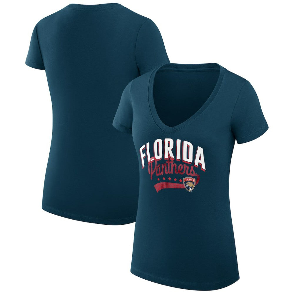 Florida Panthers G-III 4Her by Carl Banks Women's Super-Slim Fit Lightweight Filigree Logo V-Neck T-Shirt – Navy - NHL