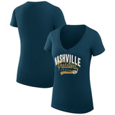 Nashville Predators G-III 4Her by Carl Banks Women's Super-Slim Fit Lightweight Filigree Logo V-Neck T-Shirt – Navy - NHL