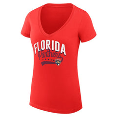 Florida Panthers G-III 4Her by Carl Banks Women's Super-Slim Fit Lightweight Filigree Logo V-Neck T-Shirt – Red - NHL