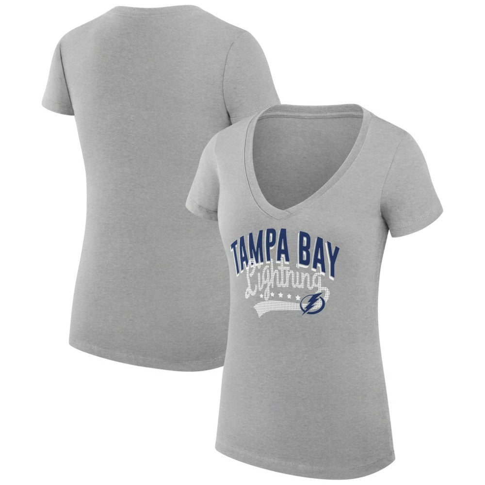 Tampa Bay Lightning G-III 4Her by Carl Banks Women's Super-Slim Fit Lightweight Filigree Logo V-Neck T-Shirt – Gray - NHL