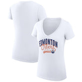Edmonton Oilers G-III 4Her by Carl Banks Women's Super-Slim Fit Lightweight Filigree Logo V-Neck T-Shirt – White - NHL