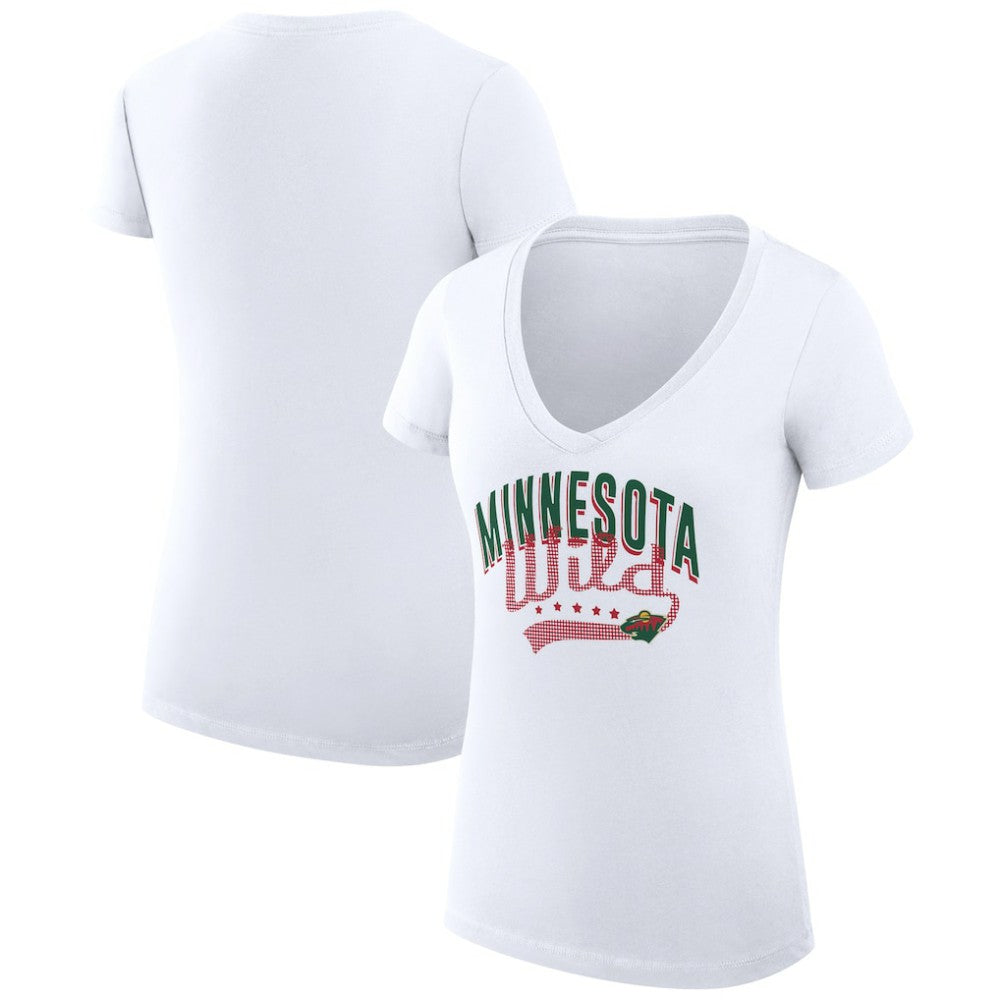 Minnesota Wild G-III 4Her by Carl Banks Women's Super-Slim Fit Lightweight Filigree Logo V-Neck T-Shirt – White - NHL