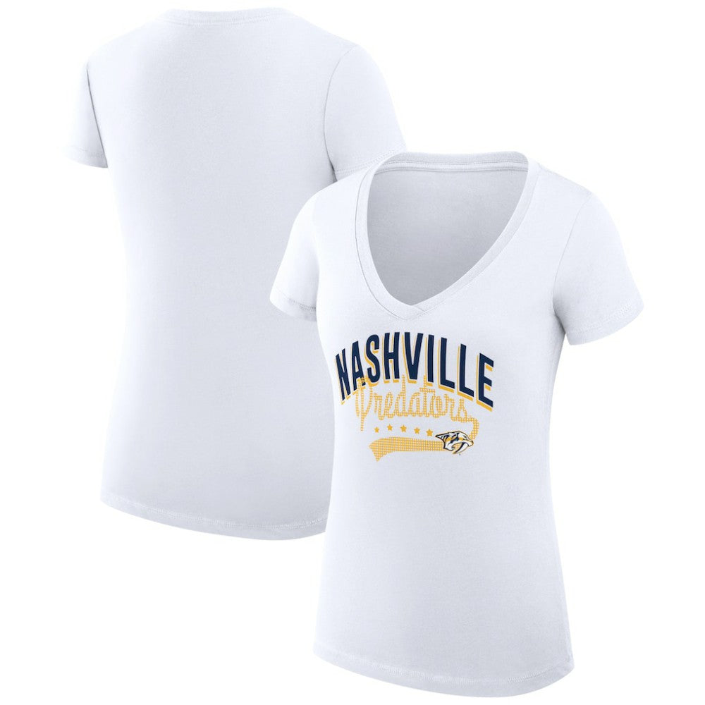Nashville Predators G-III 4Her by Carl Banks Women's Super-Slim Fit Lightweight Filigree Logo V-Neck T-Shirt – White - NHL