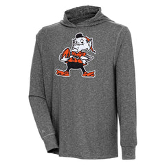 Cleveland Browns Antigua Saga Long Sleeve Hoodie T-Shirt Heather Black | NFL