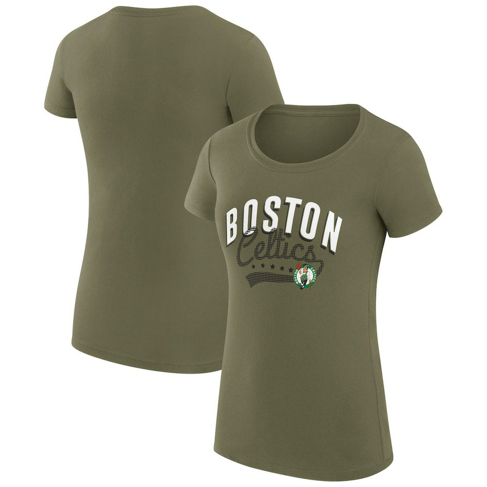 Boston Celtics G-III 4Her by Carl Banks Women's Super-Slim Fit Lightweight Filigree Logo T-Shirt - Olive - NBA