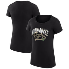 Milwaukee Bucks G-III 4Her by Carl Banks Women's Super-Slim Fit Lightweight Filigree Logo T-Shirt - Black - NBA