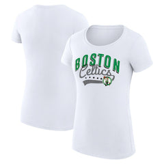 Boston Celtics G-III 4Her by Carl Banks Women's Super-Slim Fit Lightweight Filigree Logo T-Shirt - White - NBA