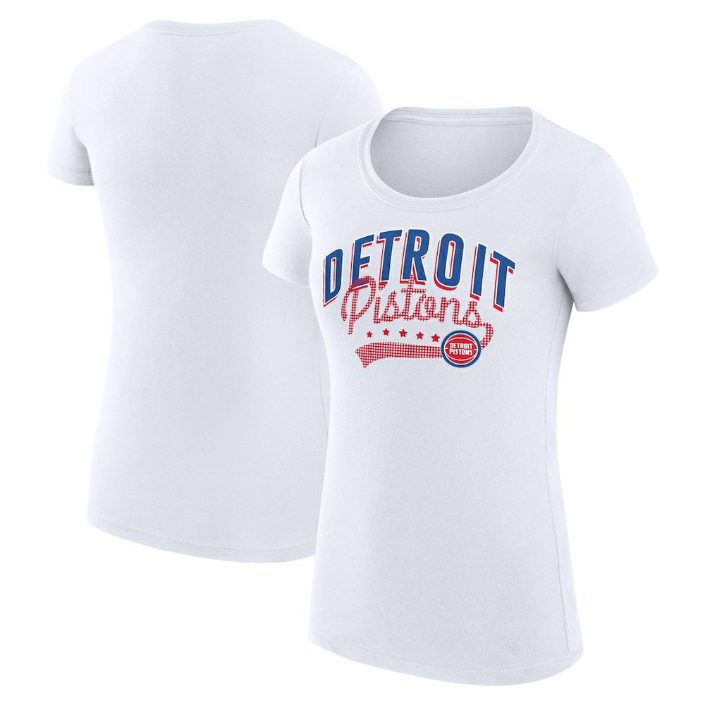 Detroit Pistons G-III 4Her by Carl Banks Women's Super-Slim Fit Lightweight Filigree Logo T-Shirt - White - NBA