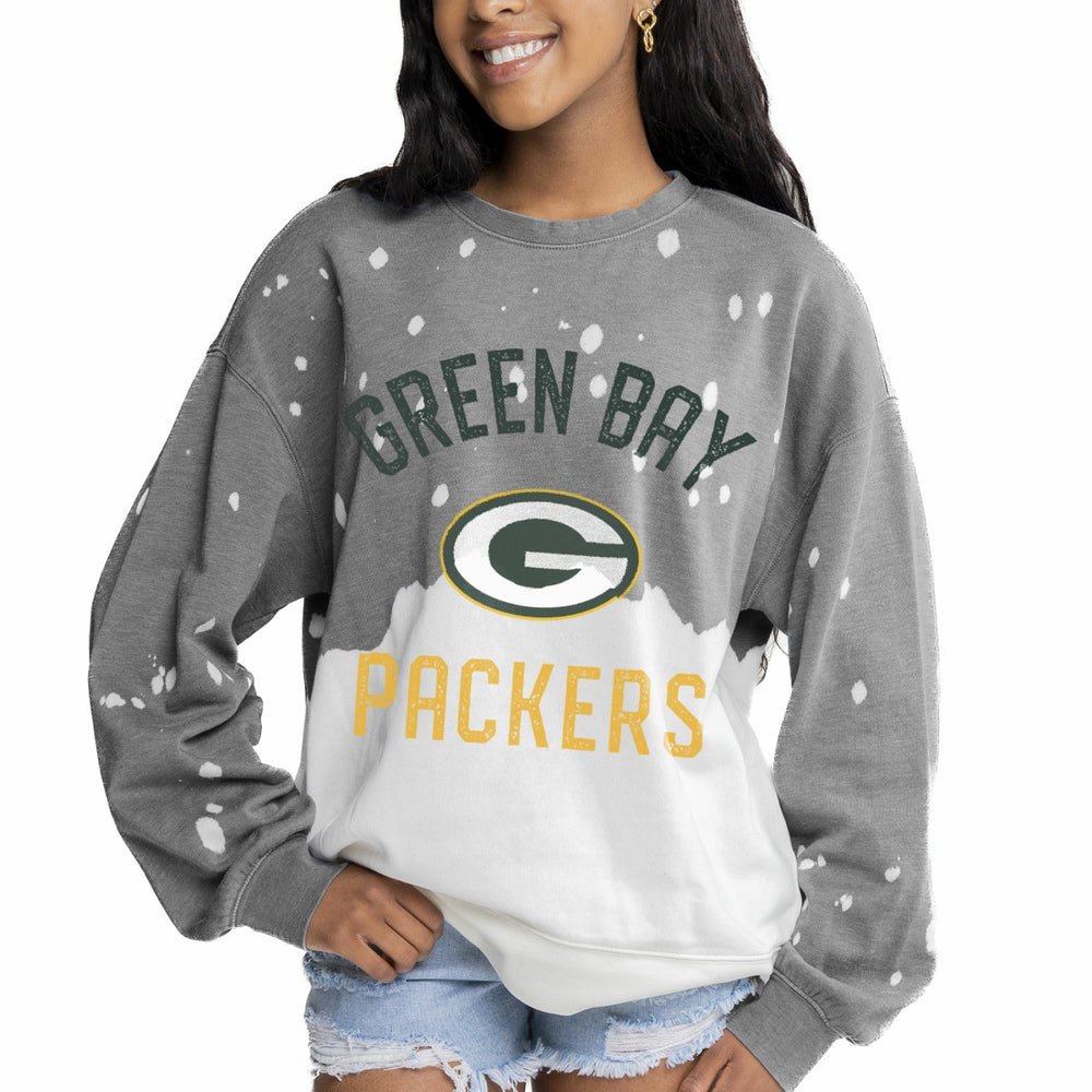 Green Bay Packers Gameday Couture Women's Oversized Coin Toss Faded French Terry Tri-Blend Pullover Sweatshirt Gray | NFL