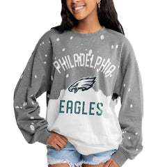 Philadelphia Eagles Gameday Couture Women's Oversized Coin Toss Faded French Terry Tri-Blend Pullover Sweatshirt Gray | NFL
