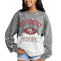 San Francisco 49ers Gameday Couture Women's Oversized Coin Toss Faded French Terry Tri-Blend Pullover Sweatshirt Gray | NFL