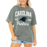 Carolina Panthers Gameday Couture Women's Tackle Titan Boyfriend Washed T-Shirt Gray | NFL