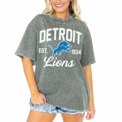 Detroit Lions Gameday Couture Women's Tackle Titan Boyfriend Washed T-Shirt Gray | NFL