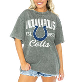 Indianapolis Colts Gameday Couture Women's Tackle Titan Boyfriend Washed T-Shirt Gray | NFL