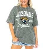 Jacksonville Jaguars Gameday Couture Women's Tackle Titan Boyfriend Washed T-Shirt Gray | NFL