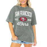 San Francisco 49ers Gameday Couture Women's Tackle Titan Boyfriend Washed T-Shirt Gray | NFL