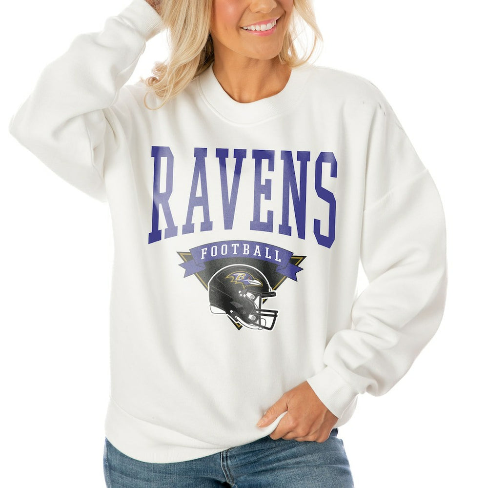 Baltimore Ravens Gameday Couture Women's Oversized Yard Line Tri-Blend Pullover Sweatshirt White | NFL