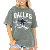 Dallas Cowboys Gameday Couture Women's Tackle Titan Boyfriend Washed T-Shirt Gray | NFL