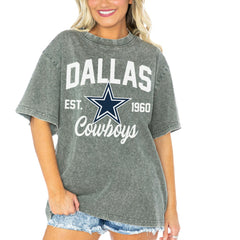 Dallas Cowboys Gameday Couture Women's Tackle Titan Boyfriend Washed T-Shirt Gray | NFL
